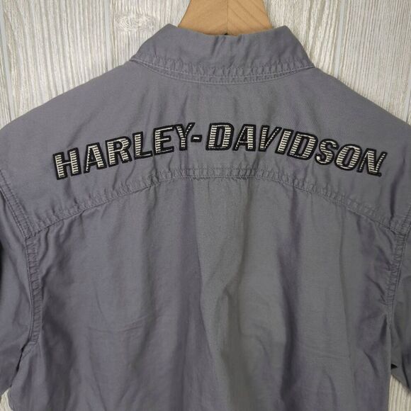 Vintage Harley Davidson Men’s Medium Grey Motor Clothes Mechanic Button Shirt - Picture 5 of 9